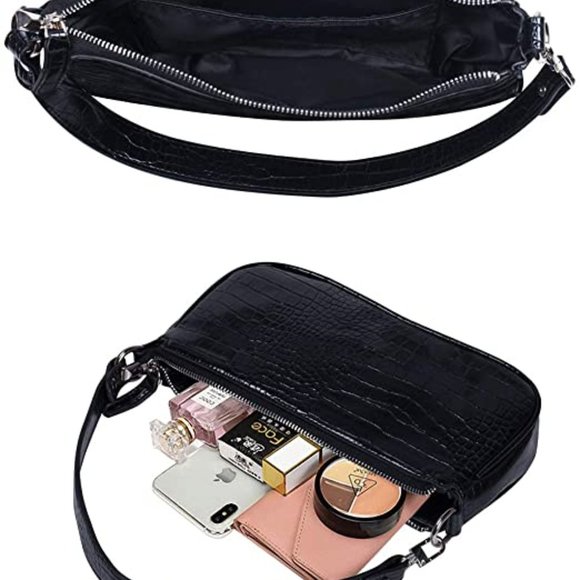 Apperloth Small Shoulder Bag with Zipper Closure Retro Classic Clutch Croc Tote - Picture 3 of 6